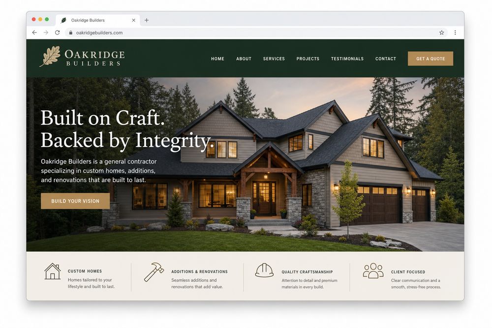 Homepage of a website built for a general contractor