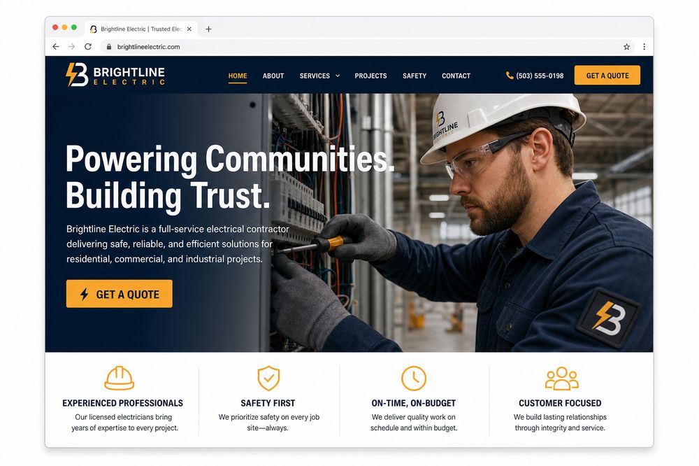 Homepage of a website built for an electrical contractor