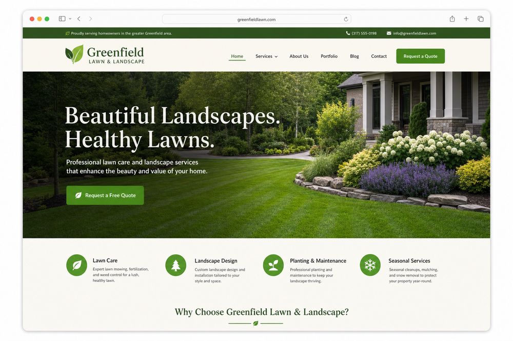Homepage of a website built for a landscaping company